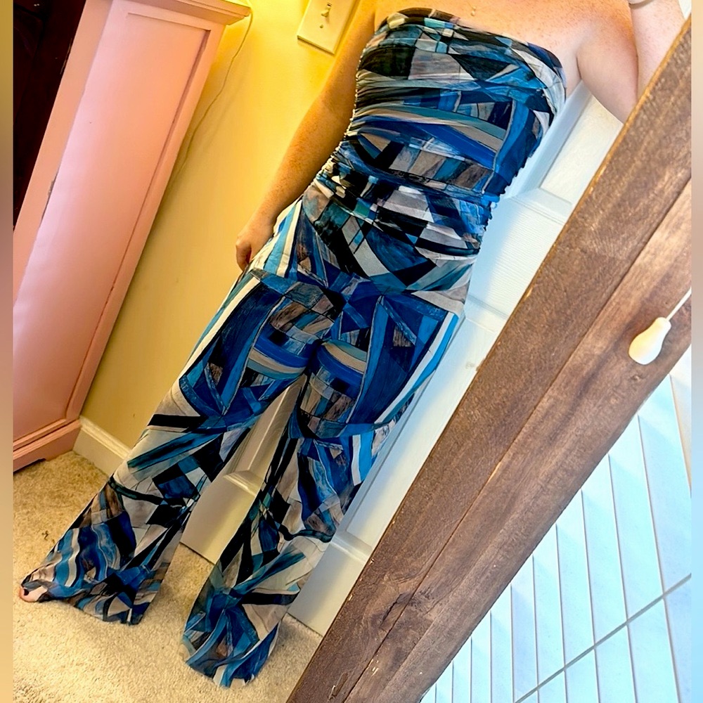 Elana Kattan Mali Strapless Print Jumpsuit With Ruched Bodice